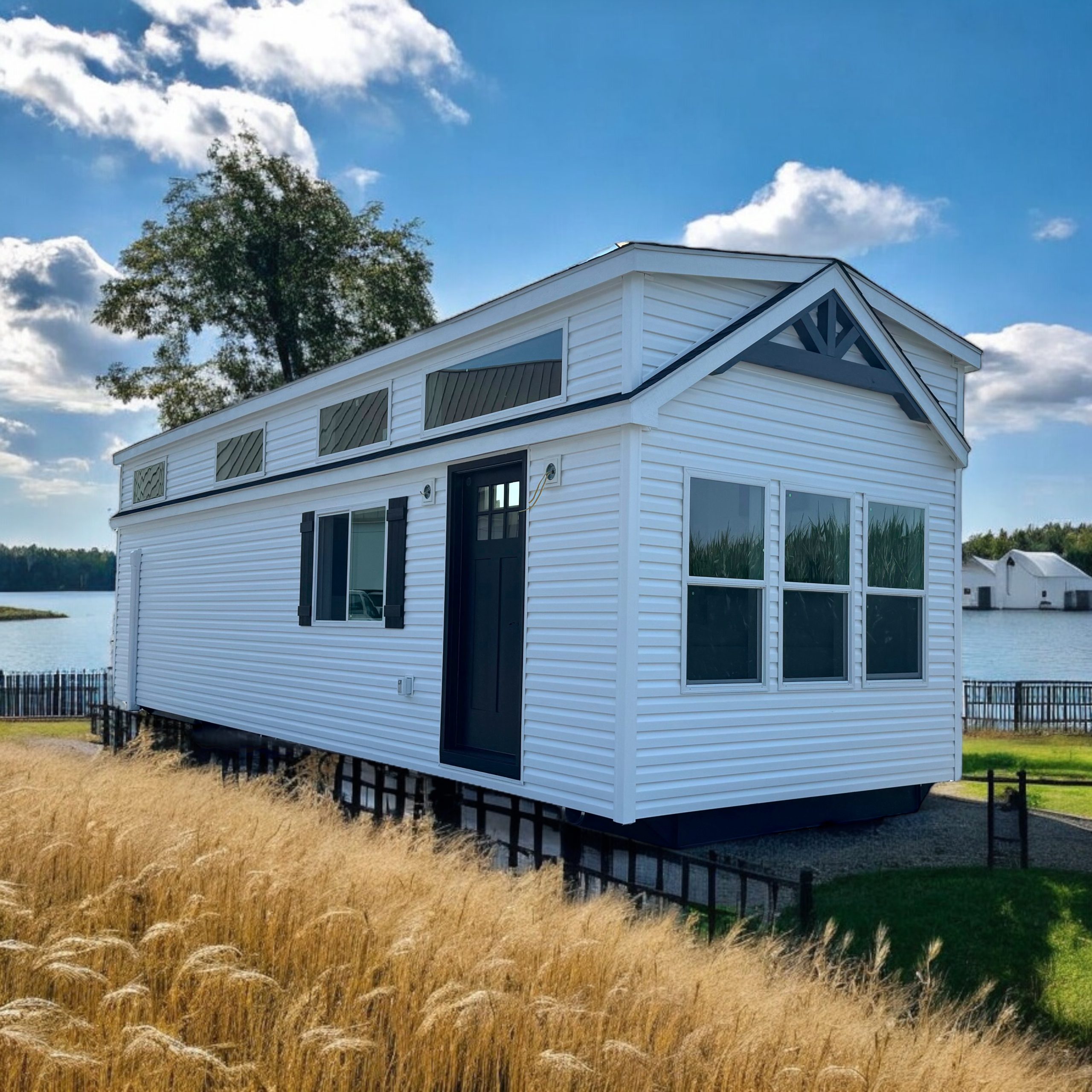 Exterior photo of the Allure park model RV by Pine Haven Cottages